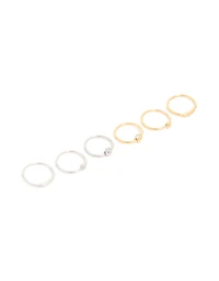 Mixed Metal Surgical Steel Open Nose Rings 6-Pack