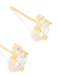 Waterproof Gold Plated Stainless Steel April Cubic Zirconia Duo Stud Earrings