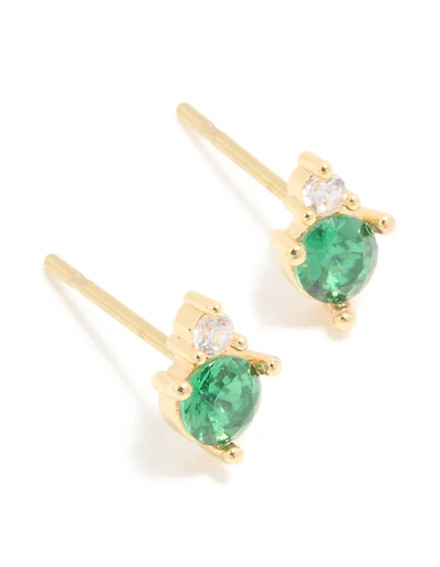 Boucles d’oreilles étanchées en acier inoxydable plaqué or et en zircone cubique à double boucles d’oreilles