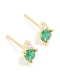 Boucles d’oreilles étanchées en acier inoxydable plaqué or et en zircone cubique à double boucles d’oreilles