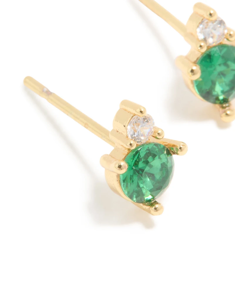 Boucles d’oreilles étanchées en acier inoxydable plaqué or et en zircone cubique à double boucles d’oreilles