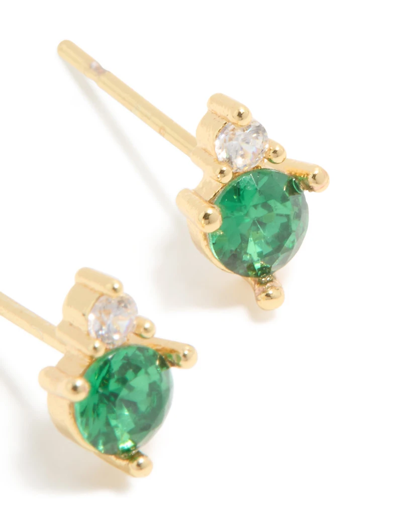 Boucles d’oreilles étanchées en acier inoxydable plaqué or et en zircone cubique à double boucles d’oreilles