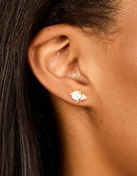 Waterproof Gold Plated Stainless Steel June Cubic Zirconia Duo Stud Earrings