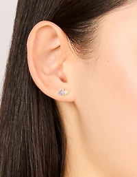 Boucles d’oreilles étanchées en zircone cubique en acier inoxydable plaquées or Duo février, boucles d’oreilles en forme de pierres de naissance