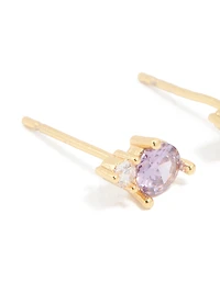 Boucles d’oreilles étanchées en zircone cubique en acier inoxydable plaquées or Duo février, boucles d’oreilles en forme de pierres de naissance