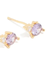 Boucles d’oreilles étanchées en zircone cubique en acier inoxydable plaquées or Duo février, boucles d’oreilles en forme de pierres de naissance