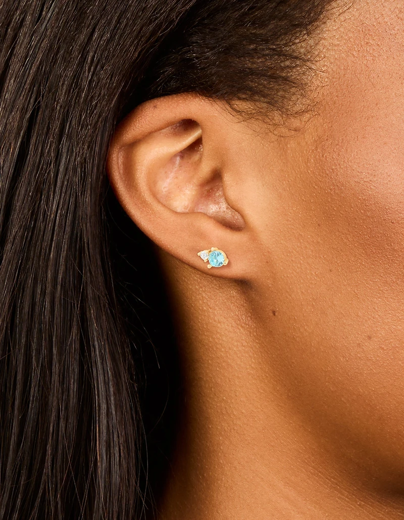 Boucles d’oreilles étanchées en duo en zircone en zircone cubique en pierre de naissance en acier inoxydable plaquées or