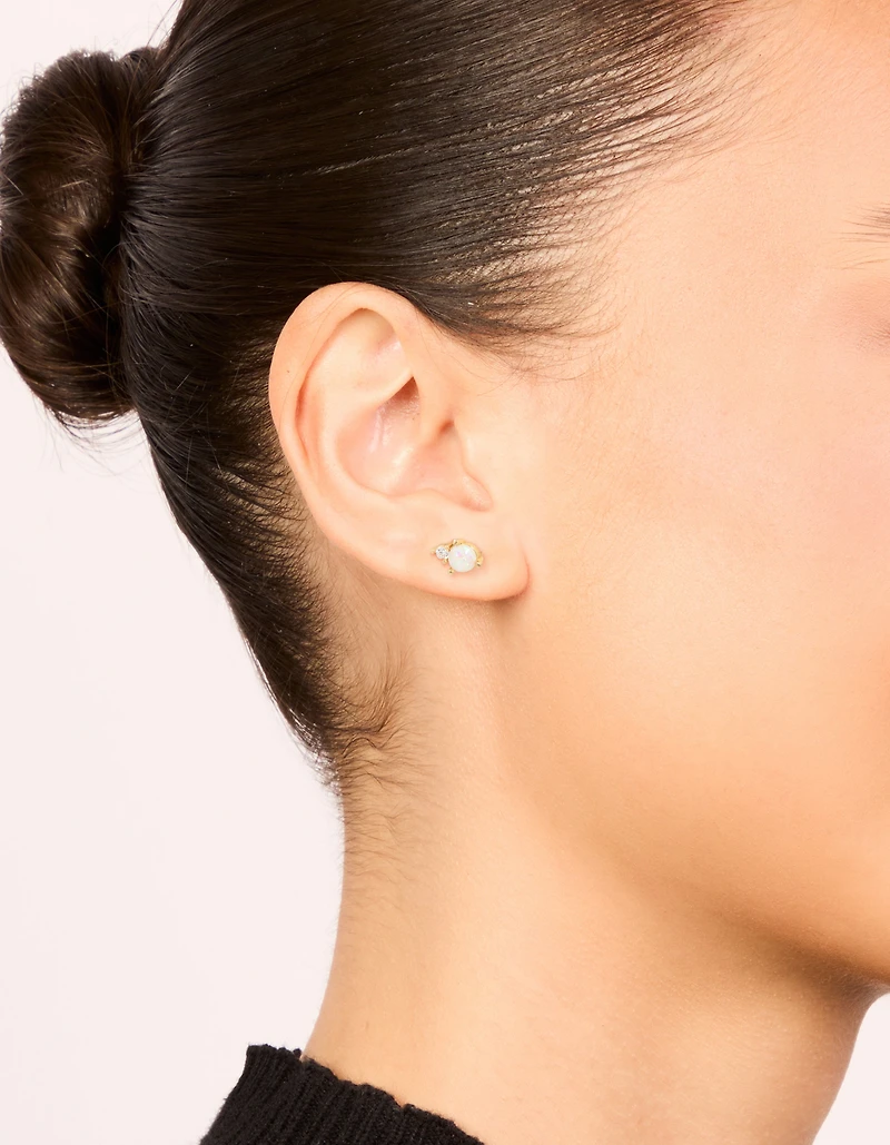 Boucles d’oreilles en duo en zircone cubique en acier inoxydable plaquées or imperméables