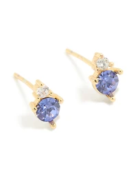 Boucles d’oreilles en duo pierres de naissance en zircone cubique en acier inoxydable plaquées or imperméables en décembre