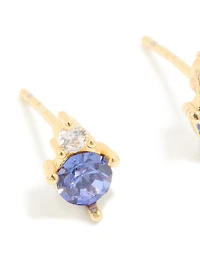 Boucles d’oreilles en duo pierres de naissance en zircone cubique en acier inoxydable plaquées or imperméables en décembre