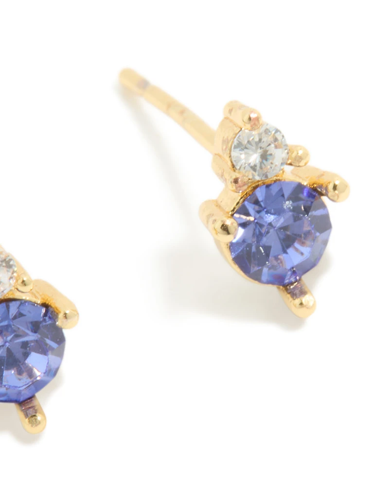 Boucles d’oreilles en duo pierres de naissance en zircone cubique en acier inoxydable plaquées or imperméables en décembre