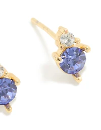 Boucles d’oreilles en duo pierres de naissance en zircone cubique en acier inoxydable plaquées or imperméables en décembre