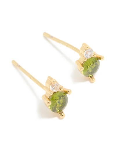 Waterproof Gold Plated Stainless Steel August Cubic Zirconia Birthstone Duo Stud Earrings