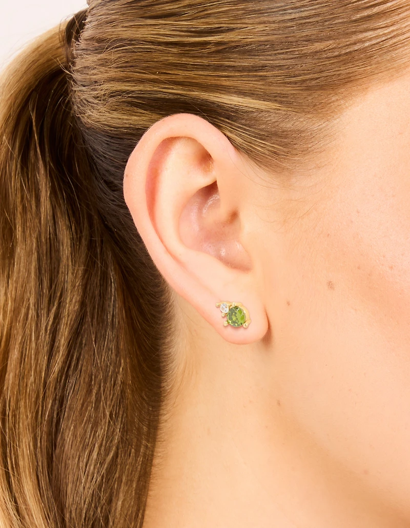 Waterproof Gold Plated Stainless Steel August Cubic Zirconia Birthstone Duo Stud Earrings