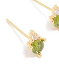 Waterproof Gold Plated Stainless Steel August Cubic Zirconia Birthstone Duo Stud Earrings