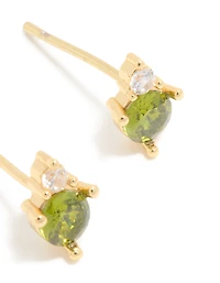 Waterproof Gold Plated Stainless Steel August Cubic Zirconia Birthstone Duo Stud Earrings