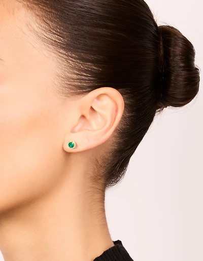 Boucles d’oreilles émeraude cubiques en zircone en mai, émeraude en acier inoxydable plaqué or, imperméable