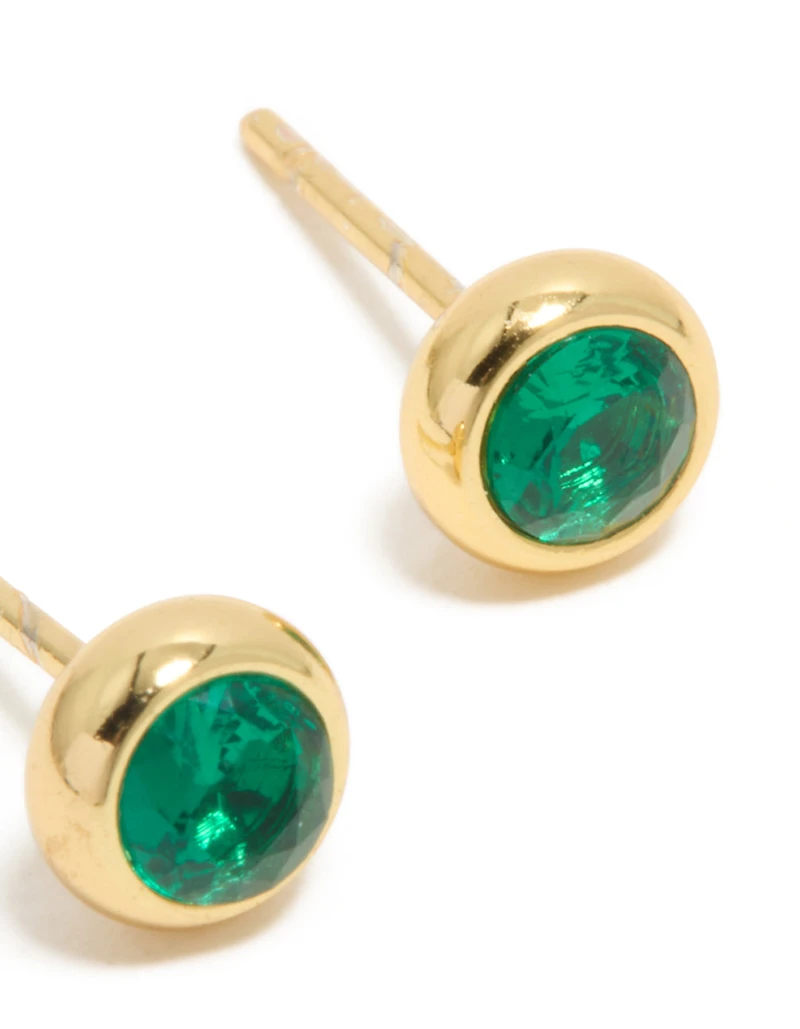 Boucles d’oreilles émeraude cubiques en zircone en mai, émeraude en acier inoxydable plaqué or, imperméable