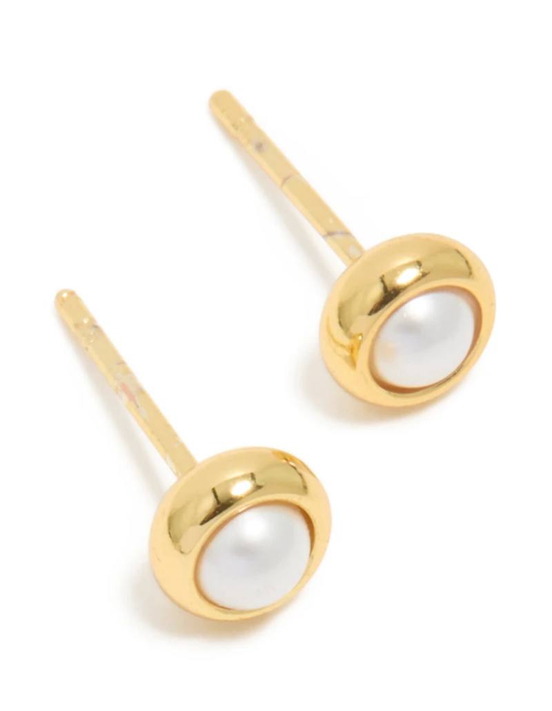 Boucles d’oreilles à clous en sertissage imperméables en acier inoxydable en perle en juin, pierre de naissance en perle