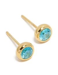 Boucles d’oreilles en lunettes en lunette en lunette en acier inoxydable aquamarine, en acier inoxydable plaqué or, en mars, avec sertissage de lunettes de pierre de naissance