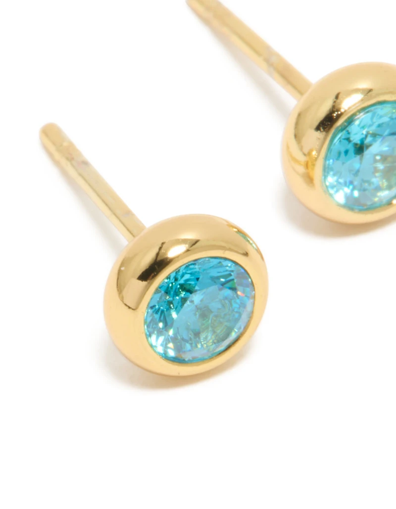 Boucles d’oreilles en lunettes en lunette en lunette en acier inoxydable aquamarine, en acier inoxydable plaqué or, en mars, avec sertissage de lunettes de pierre de naissance