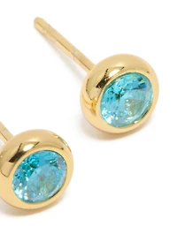 Boucles d’oreilles en lunettes en lunette en lunette en acier inoxydable aquamarine, en acier inoxydable plaqué or, en mars, avec sertissage de lunettes de pierre de naissance