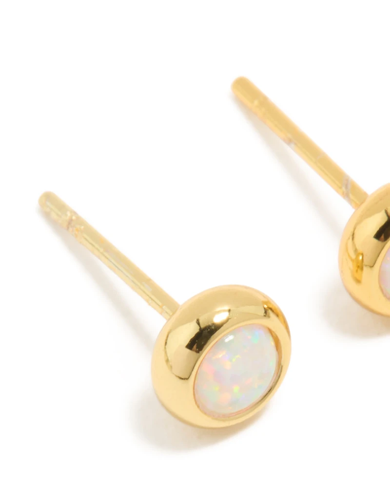Waterproof Gold Plated Stainless Steel Opal October Birthstone Bezel Set Stud Earrings
