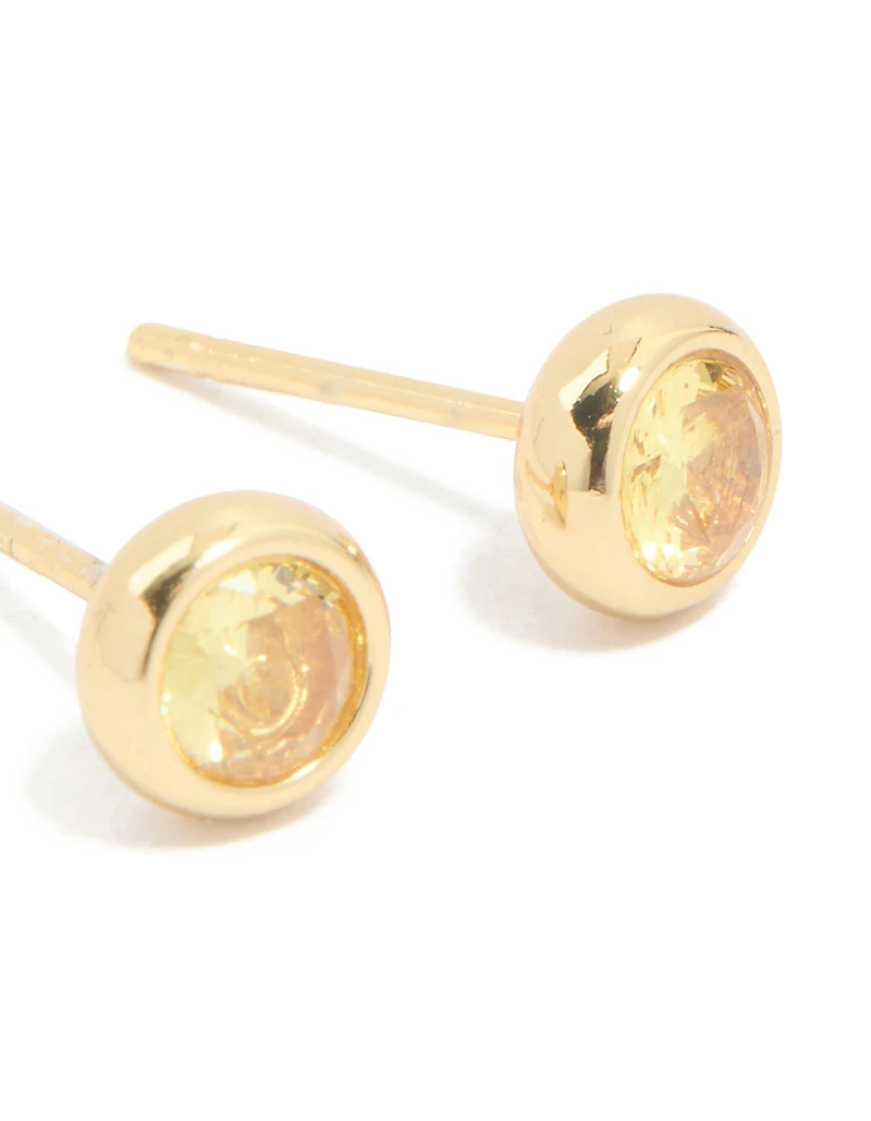 Waterproof Gold Plated Stainless Steel Cubic Zirconia November Birthstone Bezel Set Stud Earrings