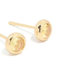 Waterproof Gold Plated Stainless Steel Cubic Zirconia November Birthstone Bezel Set Stud Earrings