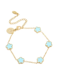 Waterproof Gold Plated Stainless Steel Light Blue Petal Flower Charm Bracelet