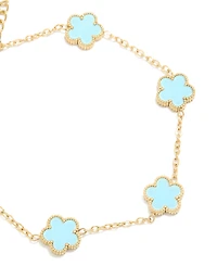 Bracelet breloque imperméable en acier inoxydable plaqué or en forme de fleur de pétales bleu clair