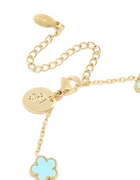 Waterproof Gold Plated Stainless Steel Light Blue Petal Flower Charm Bracelet