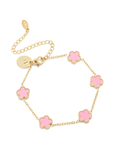Waterproof Gold Plated Stainless Steel Light Pink Petal Flower Charm Bracelet