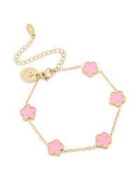Waterproof Gold Plated Stainless Steel Light Pink Petal Flower Charm Bracelet