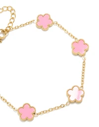 Waterproof Gold Plated Stainless Steel Light Pink Petal Flower Charm Bracelet