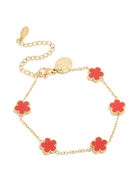 Waterproof Gold Plated Stainless Steel Red Shell Petal Flower Charm Bracelet