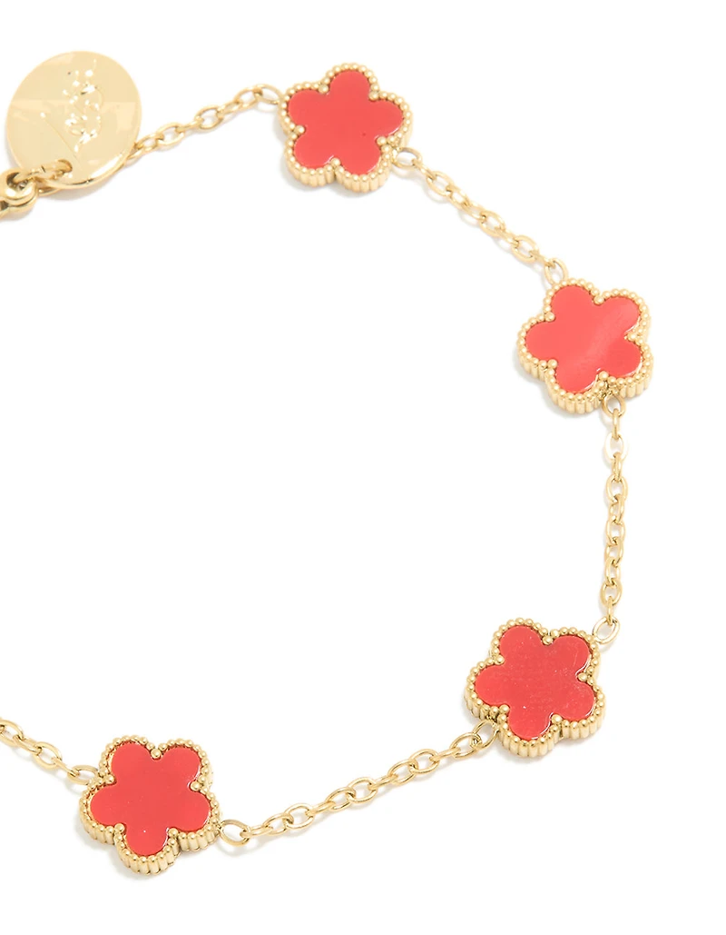 Waterproof Gold Plated Stainless Steel Red Shell Petal Flower Charm Bracelet