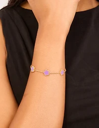 Bracelet à charme fleur de pétale violet clair en acier inoxydable imperméable plaqué or
