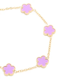 Bracelet à charme fleur de pétale violet clair en acier inoxydable imperméable plaqué or