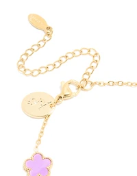 Waterproof Gold Plated Stainless Steel Light Purple Petal Flower Charm Bracelet