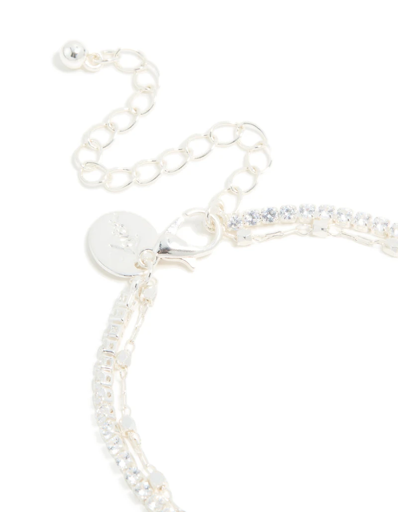 Bracelet en couches en chaîne de coupes et chaînes en maillons en argent en diamant