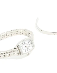 Silver Watch & Diamante Wrist Cuff Set