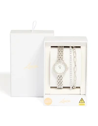 Silver Watch & Diamante Chain Bracelets Set