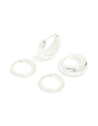 Waterproof Stainless Steel Cubic Zirconia & Chubby Huggie Earrings 2-Pack