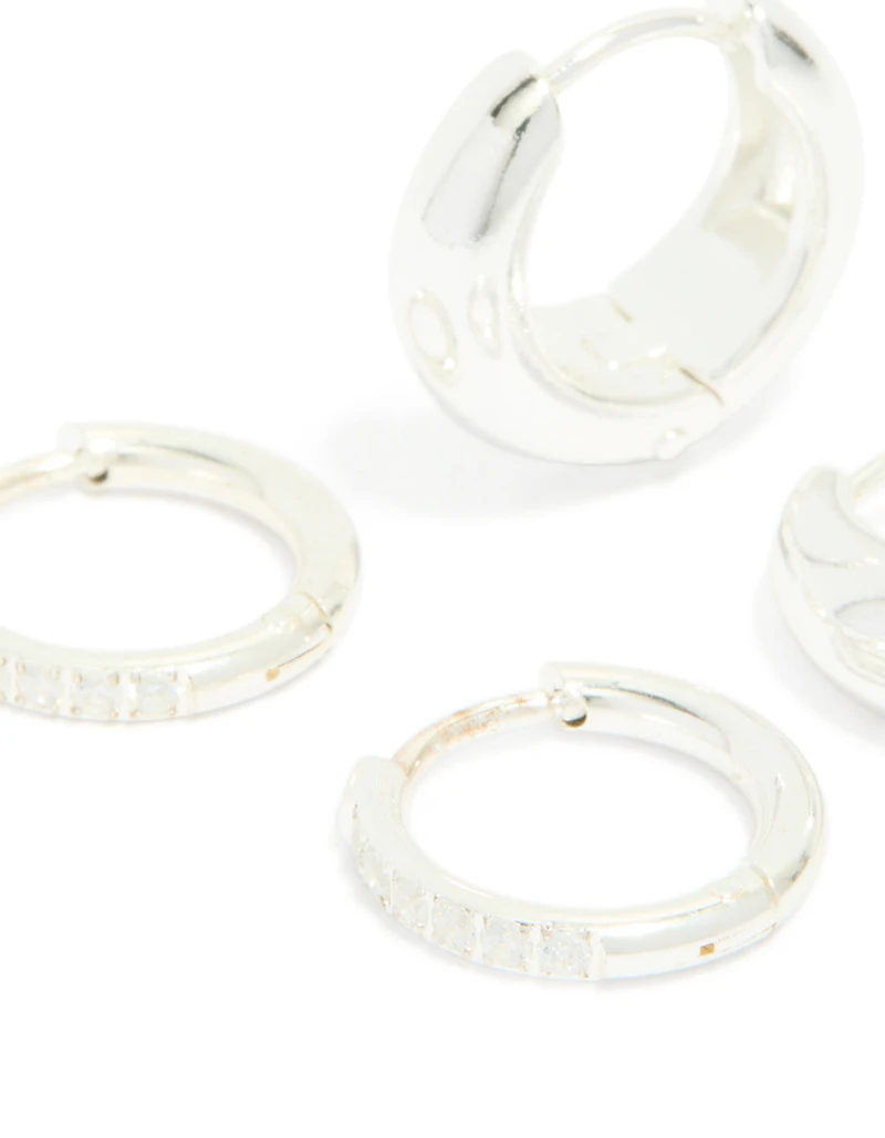 Pack 2-pack de boucles d’oreilles cubiques en zircone et boucles d’oreilles Huggie en acier inoxydable étanches