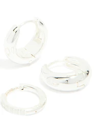 Waterproof Stainless Steel Cubic Zirconia & Chubby Huggie Earrings 2-Pack