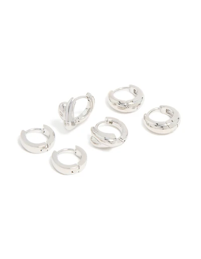 Waterproof Stainless Steel Chunky Huggie Earrings 3-Pack