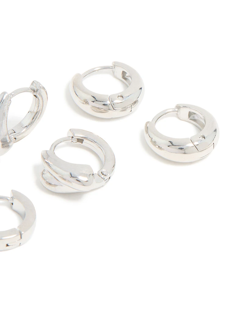 Waterproof Stainless Steel Chunky Huggie Earrings 3-Pack