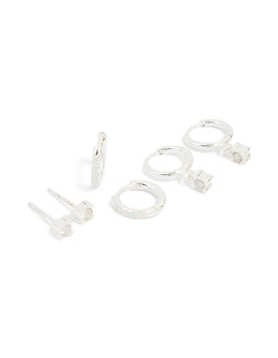 Waterproof Stainless Steel Diamante Stud & Huggie Earrings 3-Pack