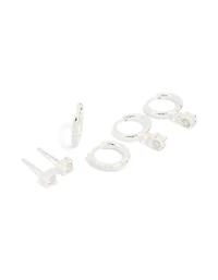 Waterproof Stainless Steel Diamante Stud & Huggie Earrings 3-Pack